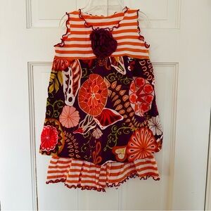 Silly Milly Orange and White Striped Floral Matching Set With Ruffle Capris